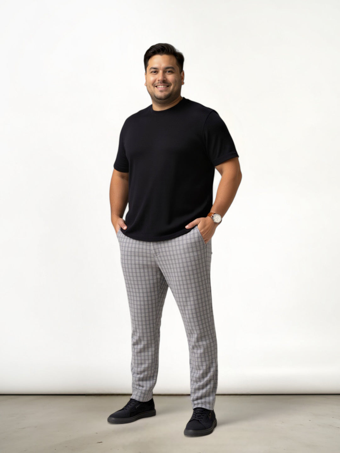 Crane Grey Window Checks Plus Size Power-Stretch Pants