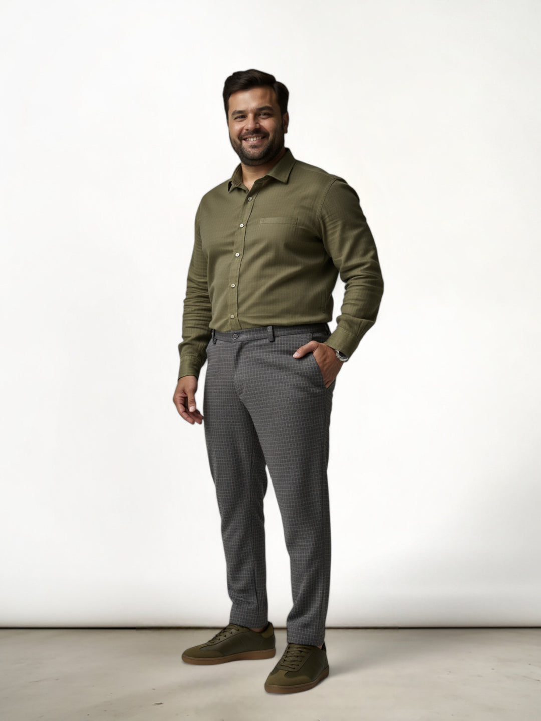 Grey Checks Plus Size Power-Stretch Pants