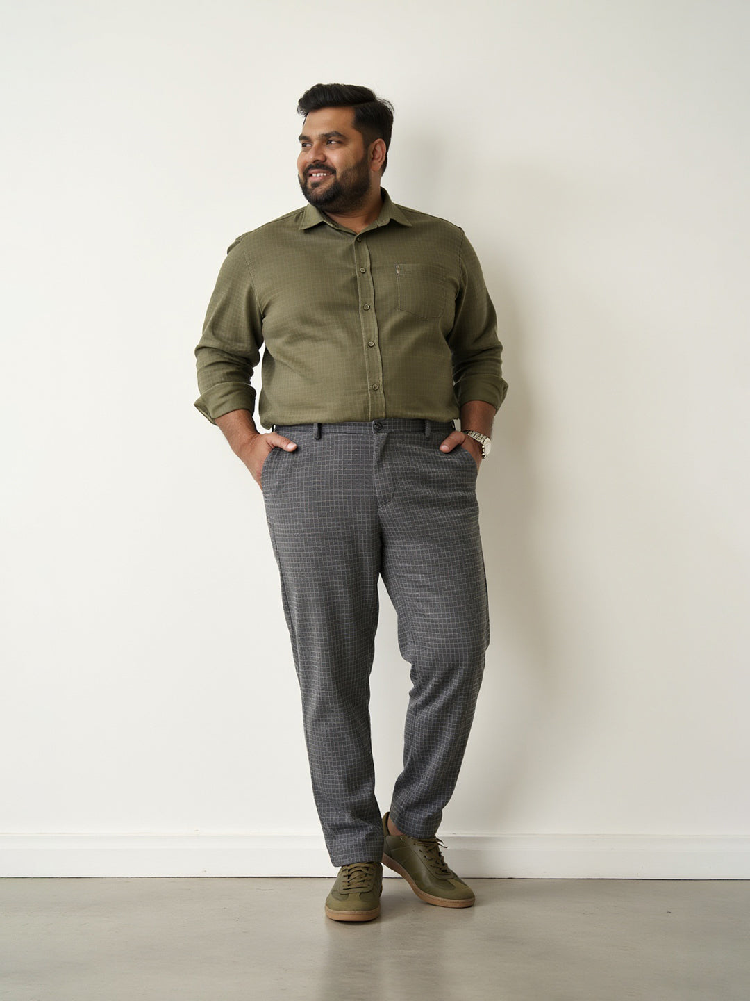 Grey Checks Plus Size Power-Stretch Pants