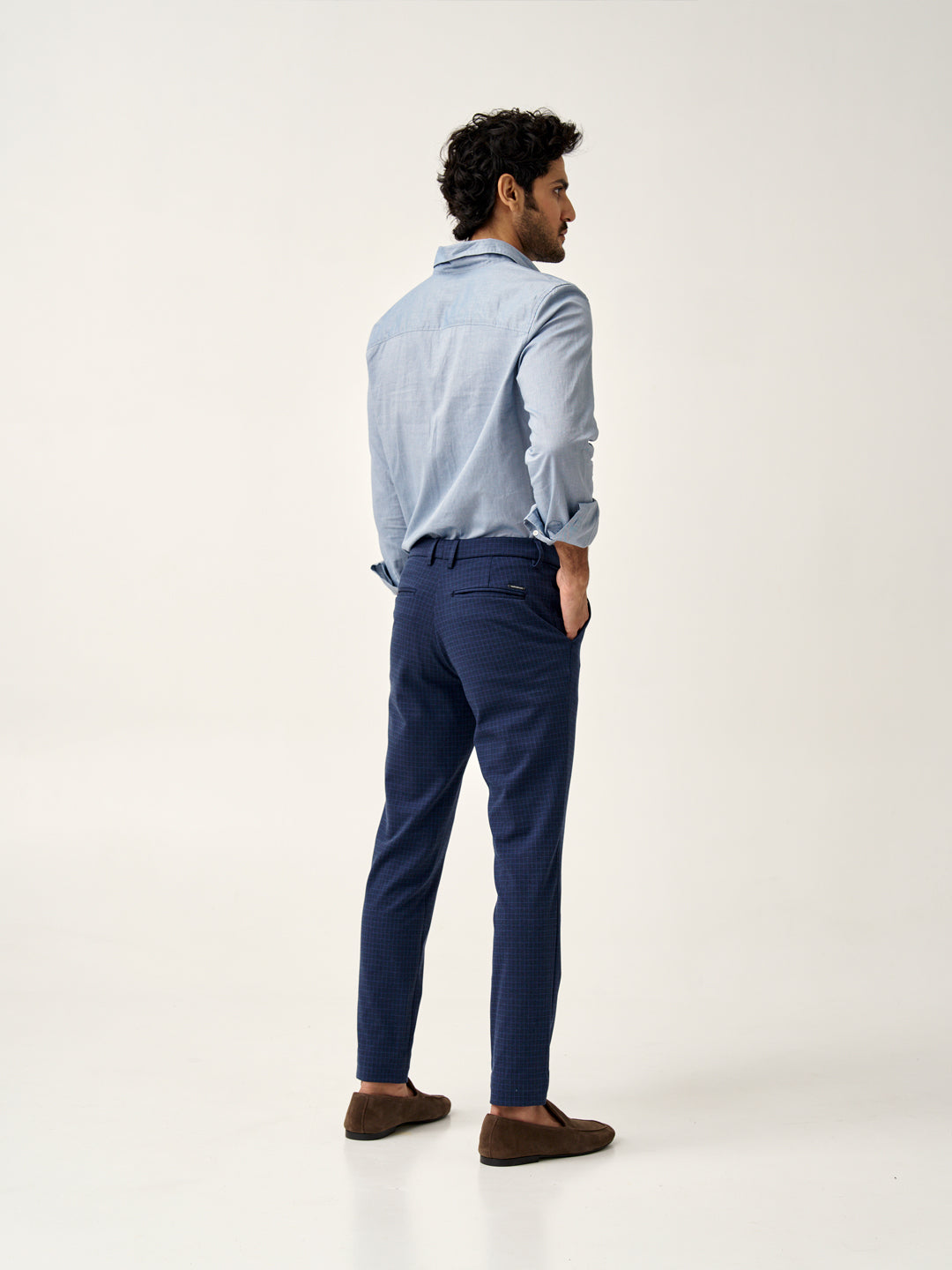 Udaipur Blue Checks Slim Fit Power Stretch Pants