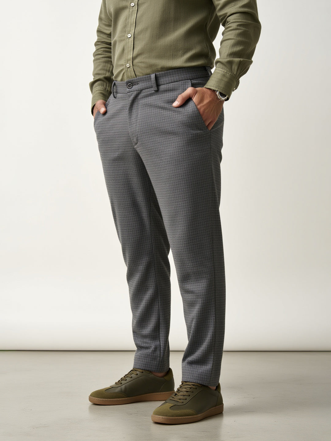 Grey Checks Plus Size Power-Stretch Pants