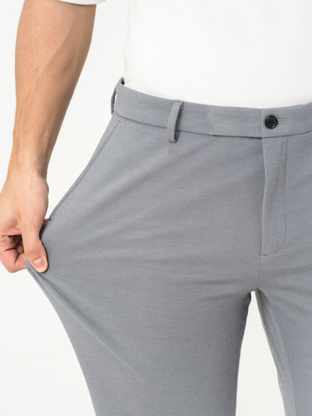 Light grey Slim Fit Stretchable Trousers For Men