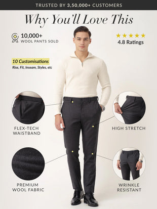 Anthracite Black Merino Wool Pants