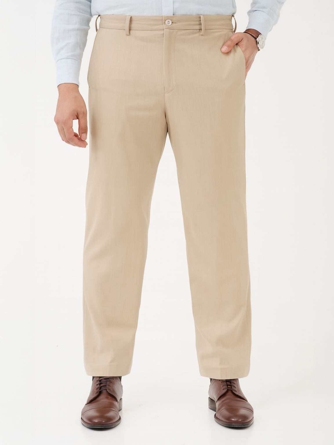 Argil Khaki Luxury Twill Relaxed Fit Stretch Formal Pants