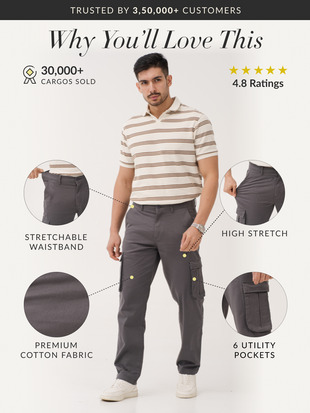 Cave Grey Relaxed Fit Stretch Cargo Pants