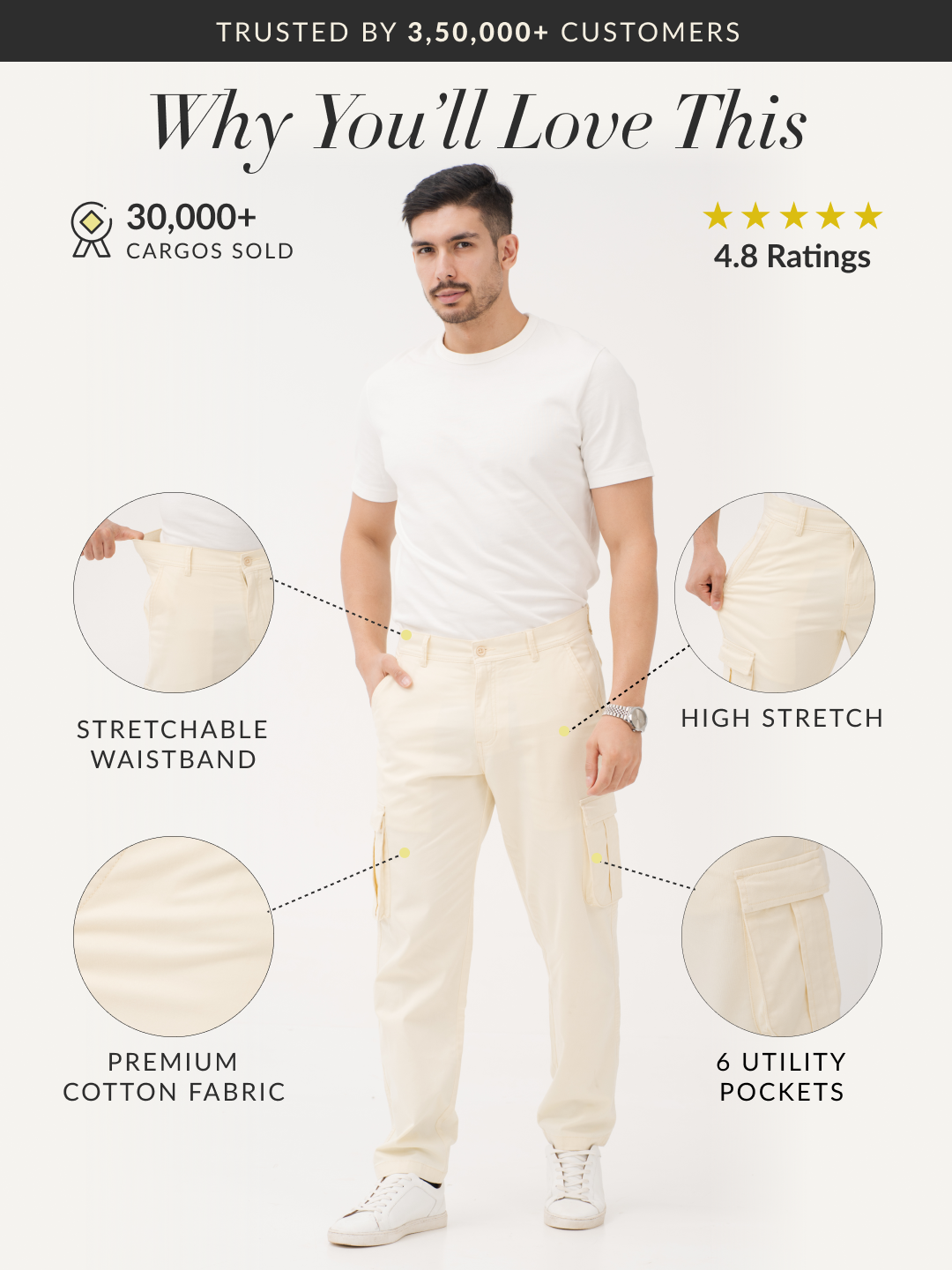 Burl Beige Relaxed Fit Stretch Cargo Pants