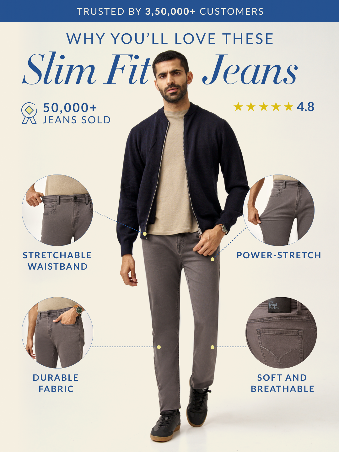 Charcoal Grey Power-Stretch Slim Fit Jeans