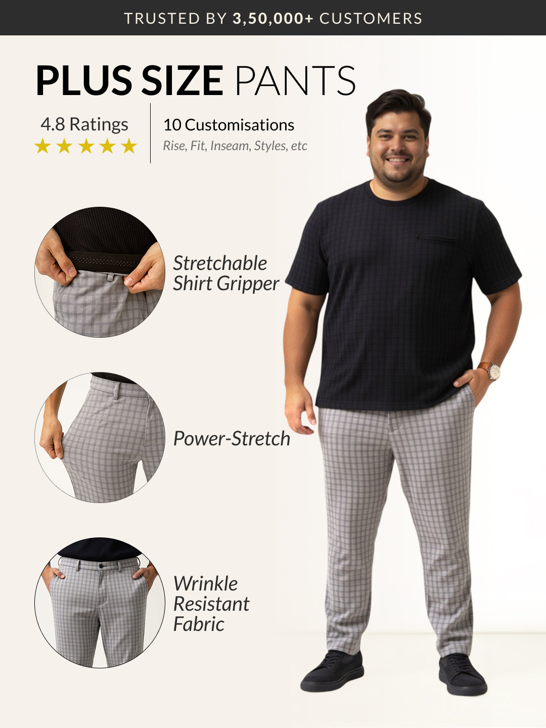 Crane Grey Window Checks Plus Size Power-Stretch Pants