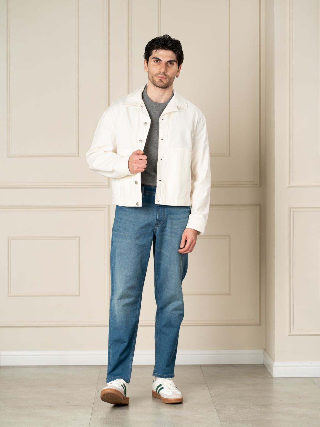 Walking Blue Tinted Whiskered Relaxed Fit Jeans