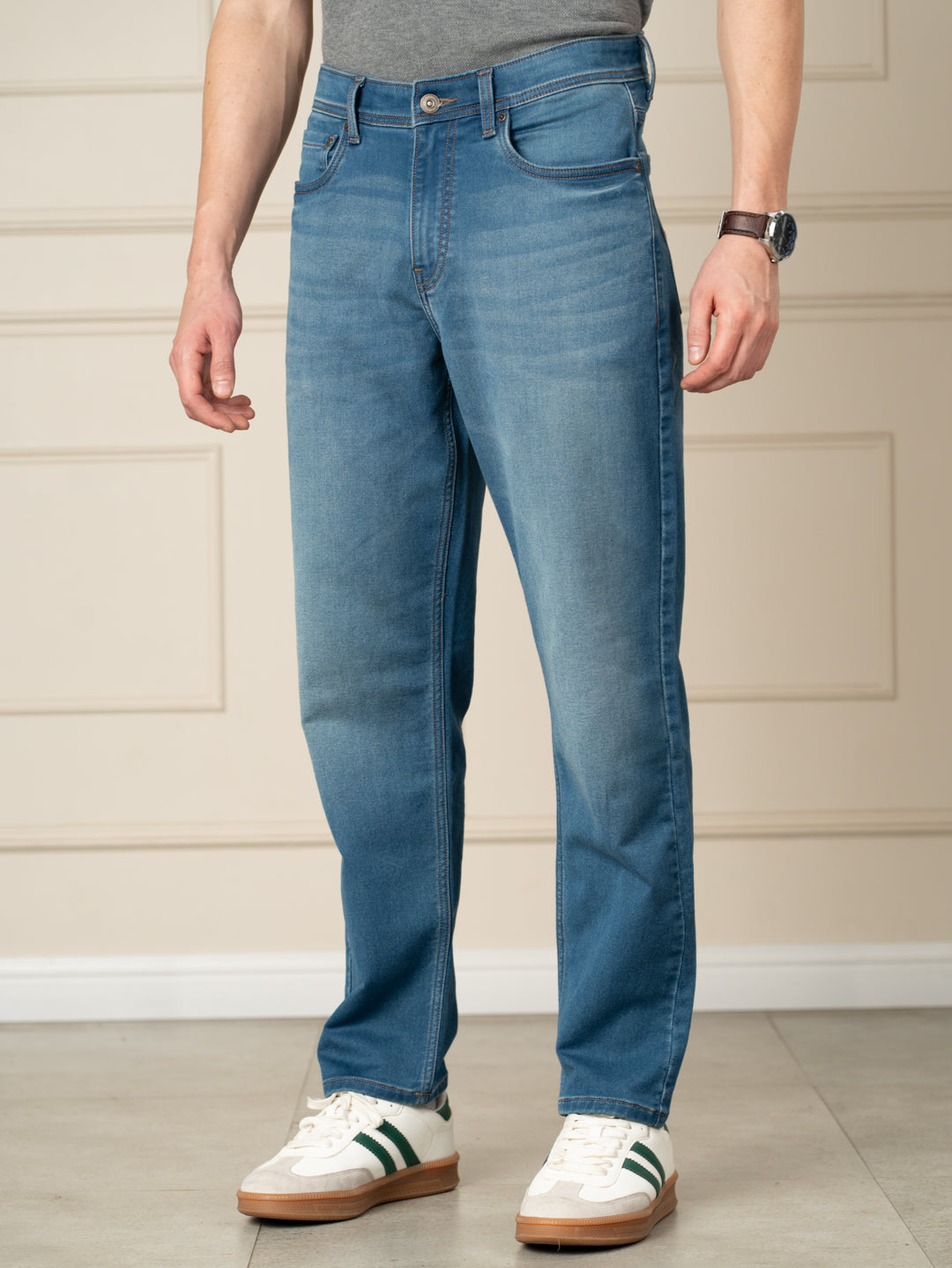 Walking Blue Tinted Whiskered Relaxed Fit Jeans