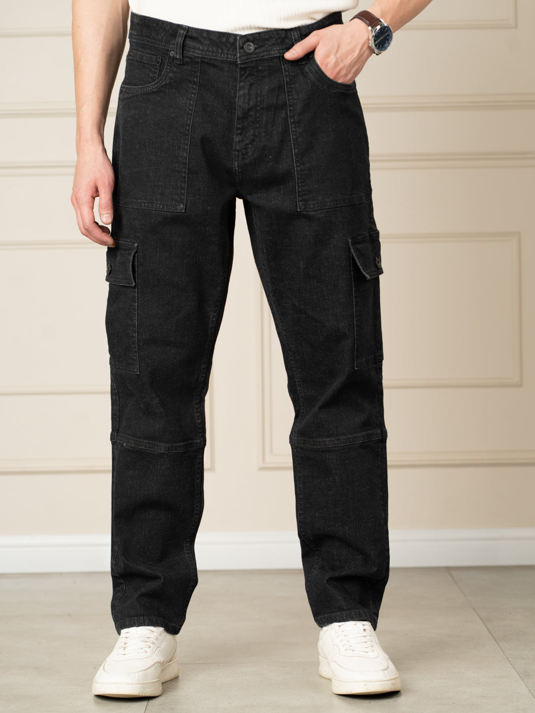 Buy Ridge Black Relaxed Fit Denim Cargos Online In India