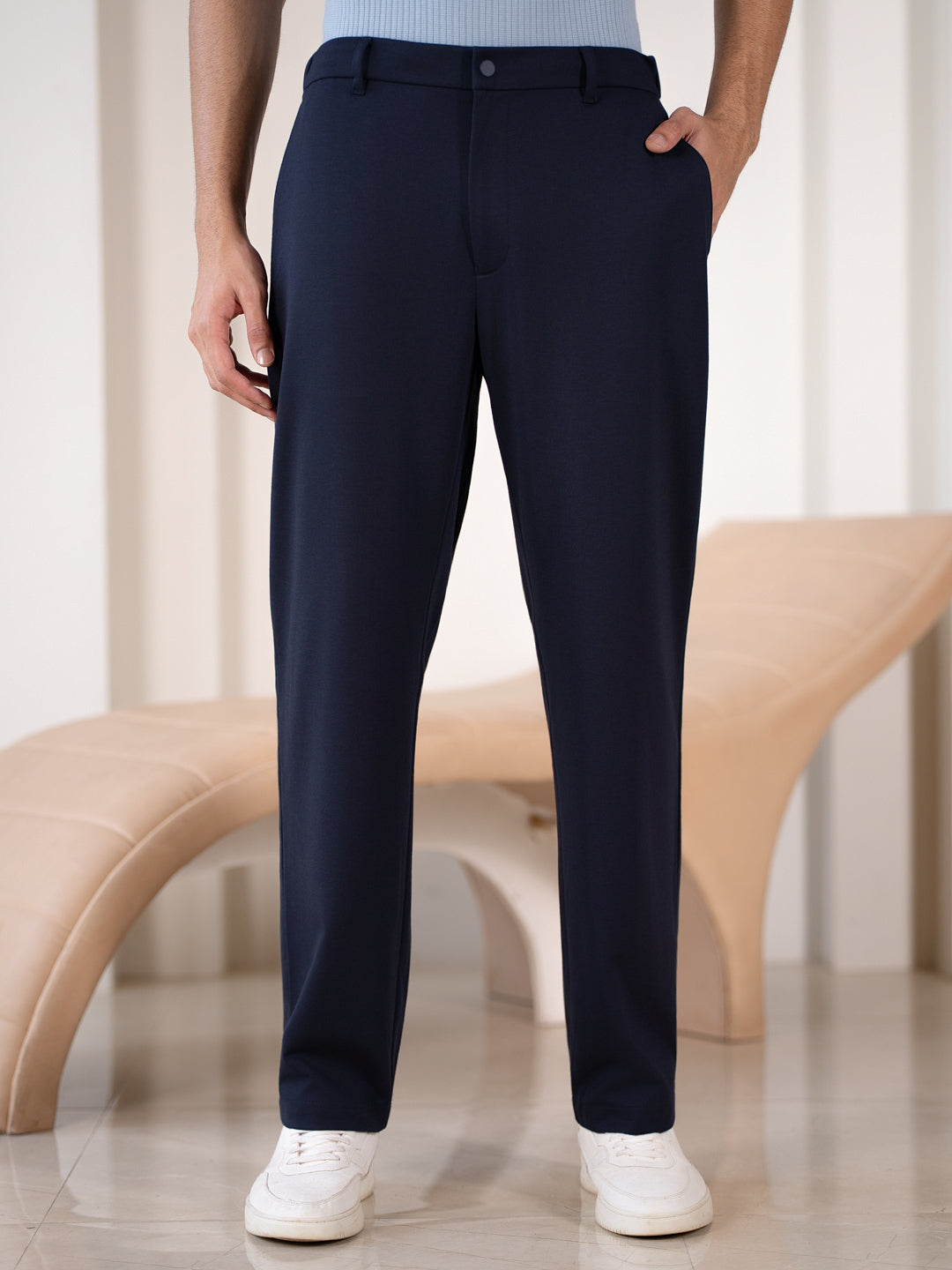 Buy Men Navy Slim Fit Stretchable Travel Pants