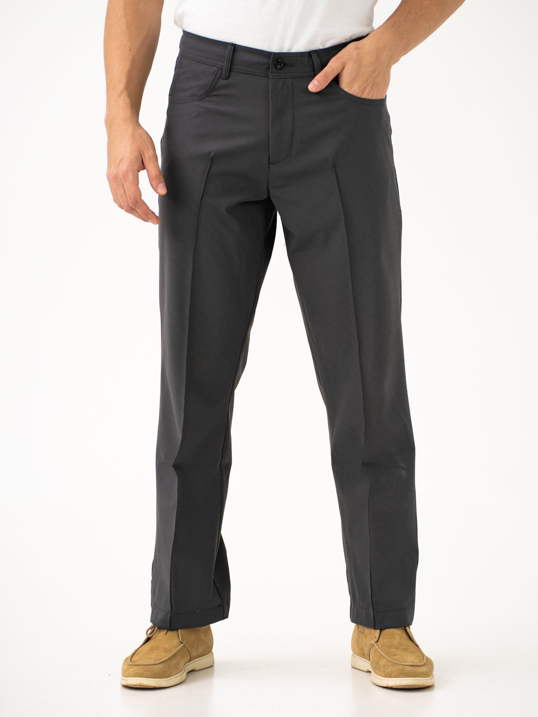 Pewter Grey Relaxed Fit Korean Pintuck Pants