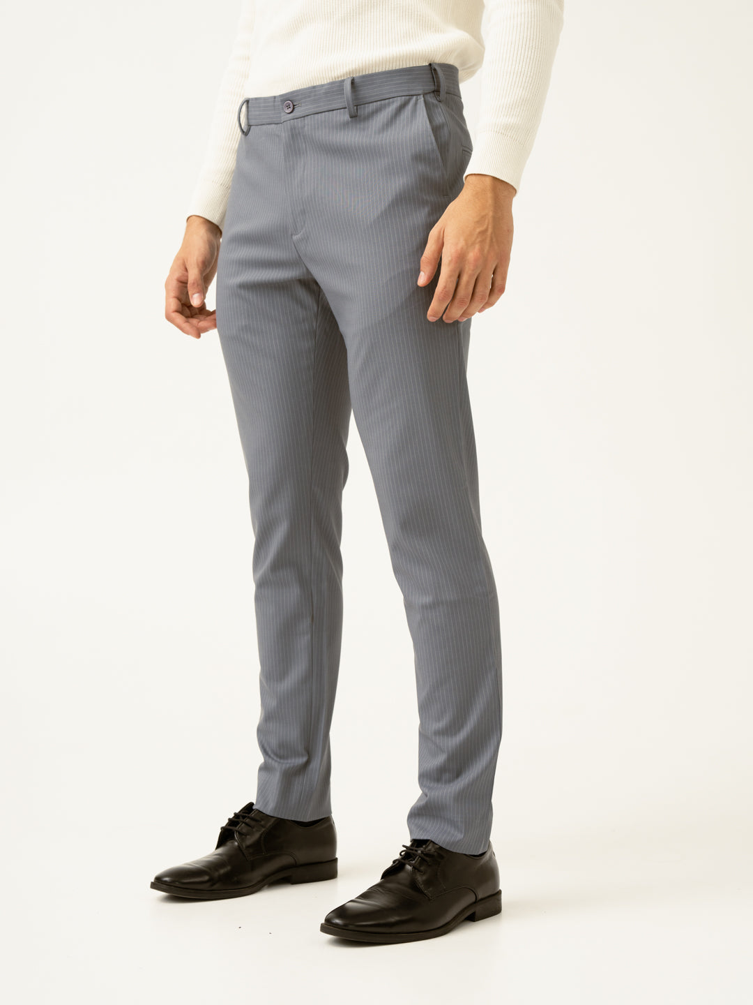 Ash Grey Stripes Slim Fit Stretch Formal Pants