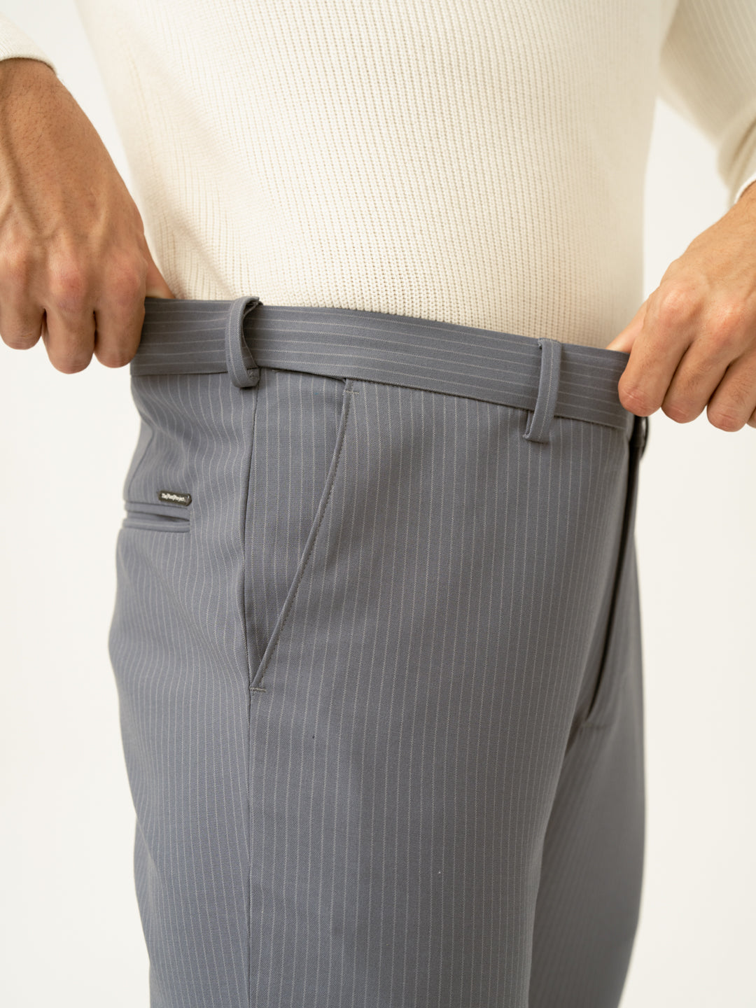 Ash Grey Stripes Slim Fit Stretch Formal Pants