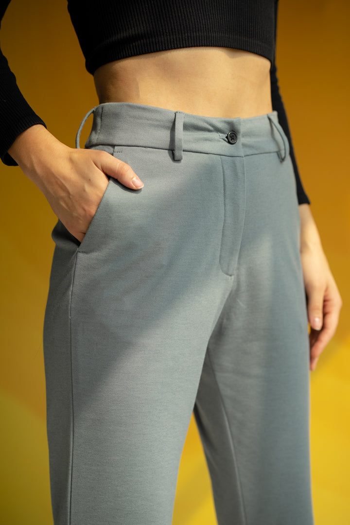 Buy Women's Grey Stripe Power Stretch Trouser Online in India