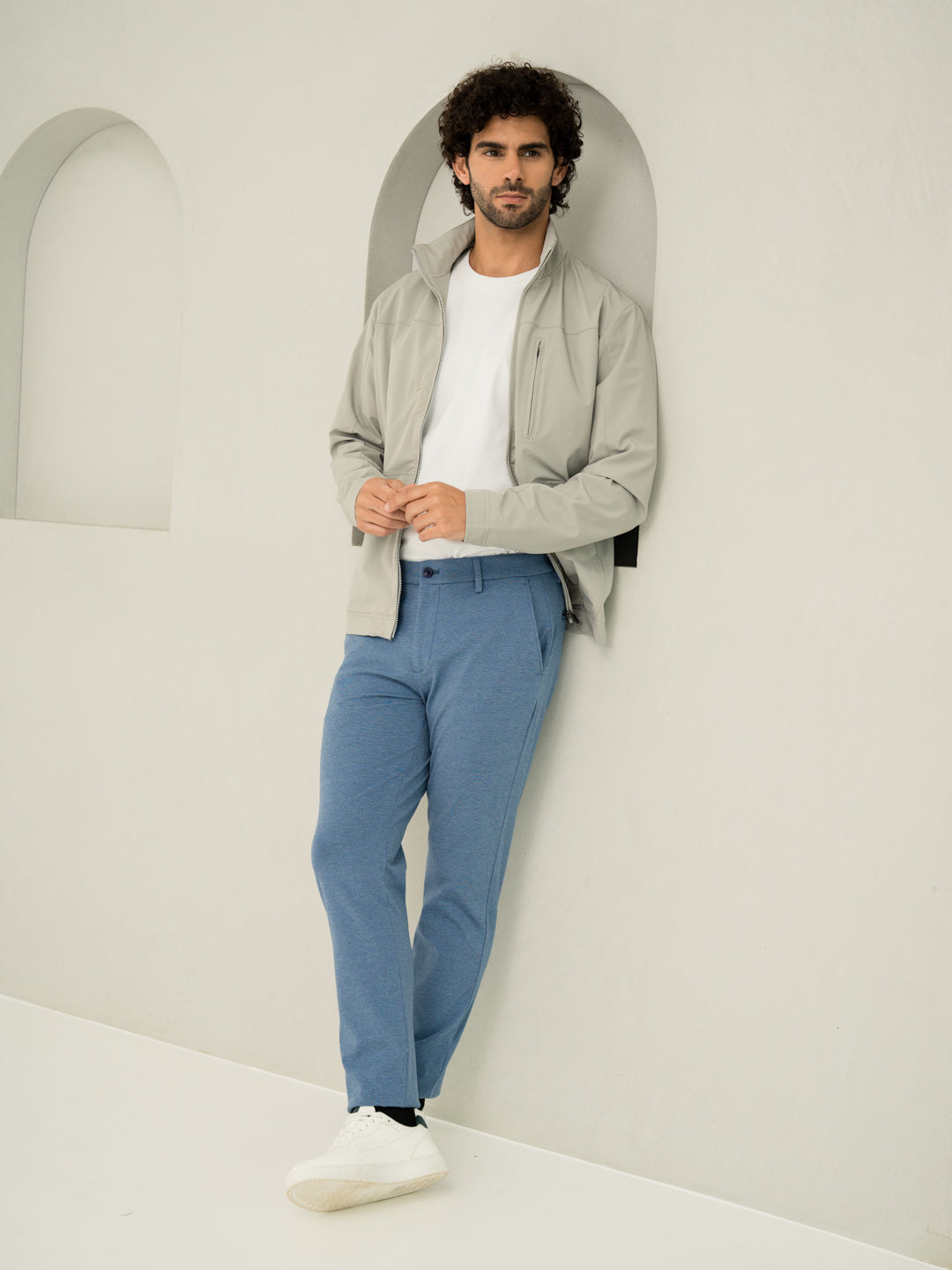 Tidal Blue Melange Slim Fit Power Stretch Pants