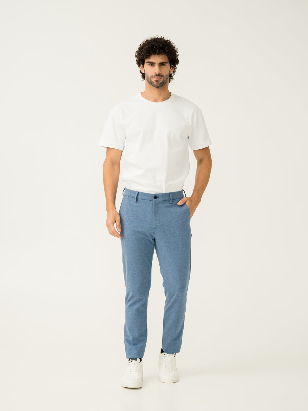 Tidal Blue Melange Slim Fit Power Stretch Pants