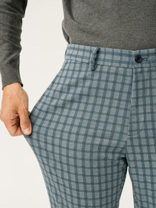 Stretch feature of ripple blue checks slim fit power stretch pant at Pant Project