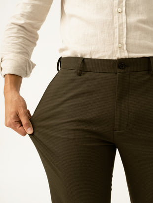 Moss Green Micro Checks Slim Fit Stretch Formal Pant
