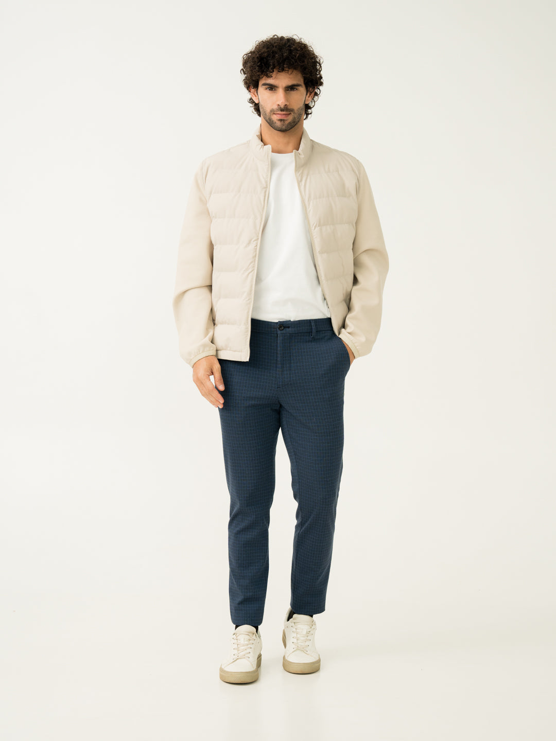 Medium Blue Checks Slim Fit Power Stretch Pants