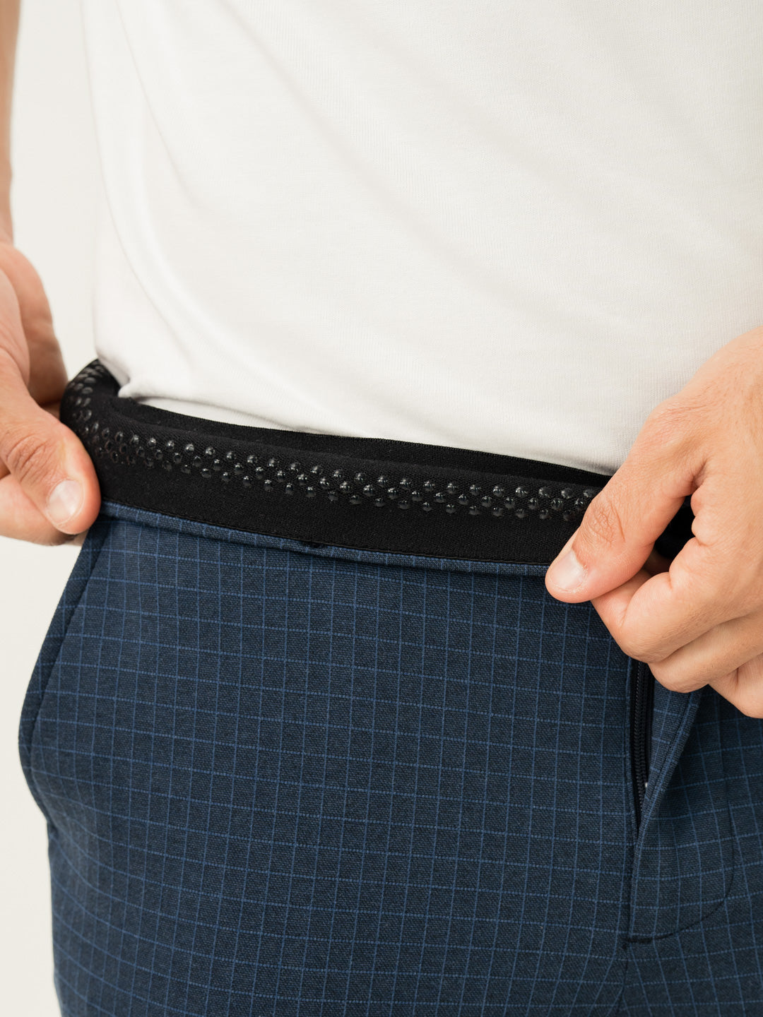 Medium Blue Checks Slim Fit Power Stretch Pants