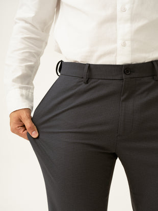 Gunmetal Grey Micro Checks Slim Fit Stretch Formal Pant
