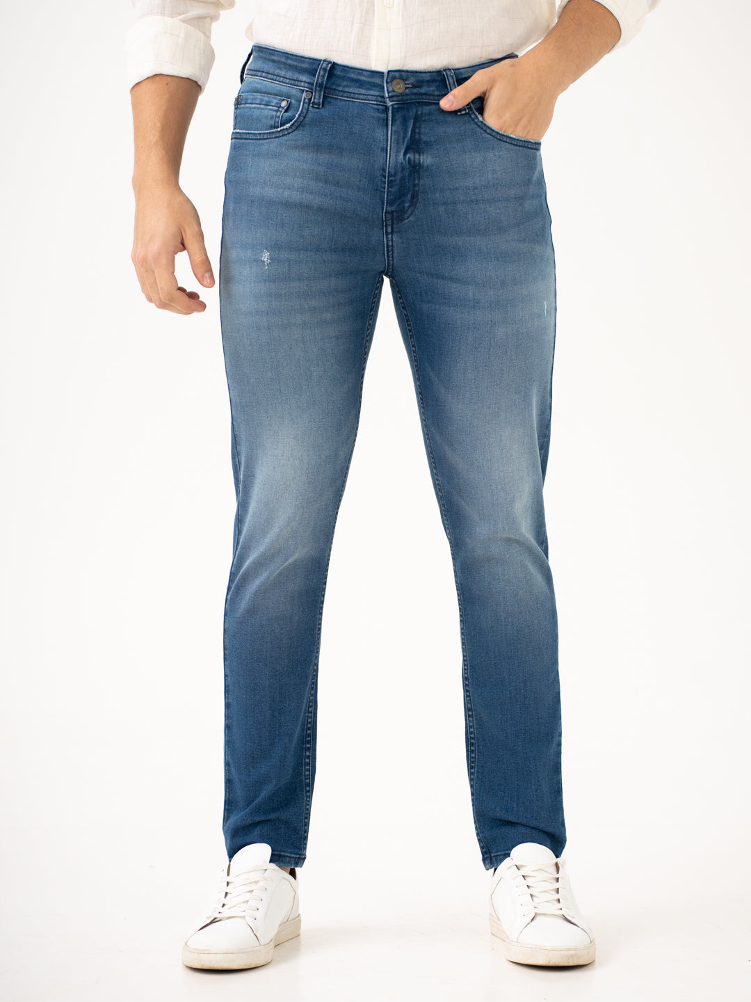 Buy Glacier Blue Damaged Slim Fit Jeans Online In India