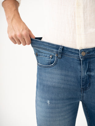 Glacier Blue Damaged Slim Fit Jeans
