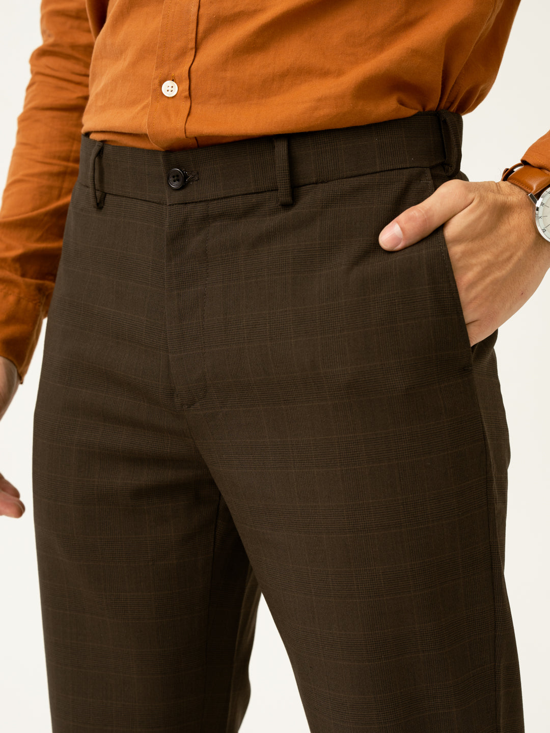 Bond Brown Checks Merino Wool Pants