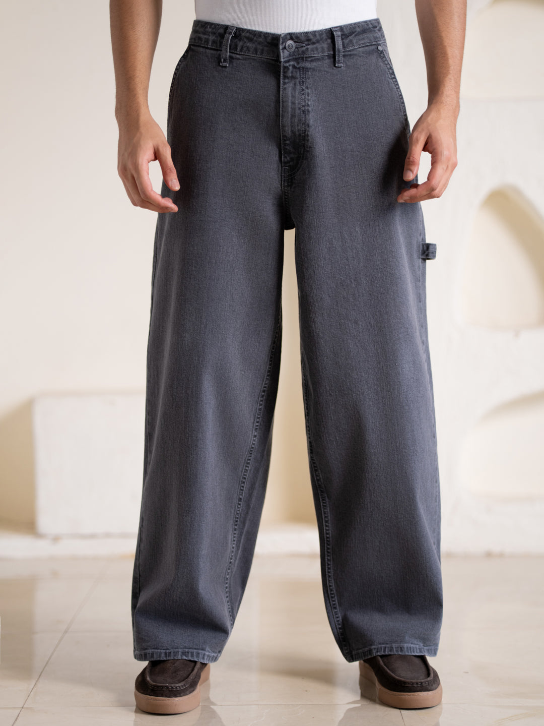 Leadstone Grey Baggy Fit Jeans