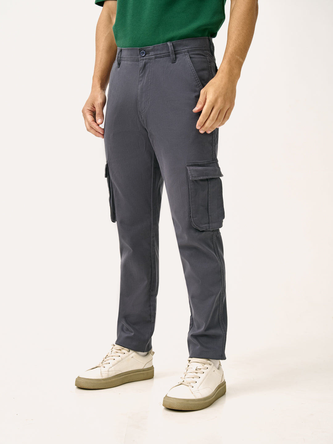 Cave Grey Slim Fit Stretch Cargo Pants
