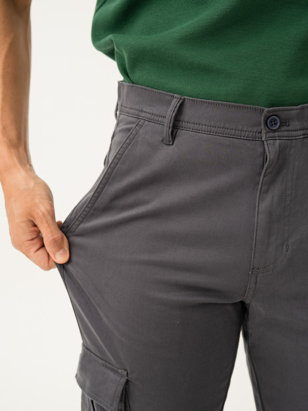 Cave Grey Slim Fit Stretch Cargo Pants