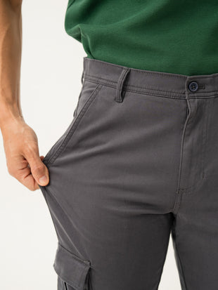 Cave Grey Slim Fit Stretch Cargo Pants