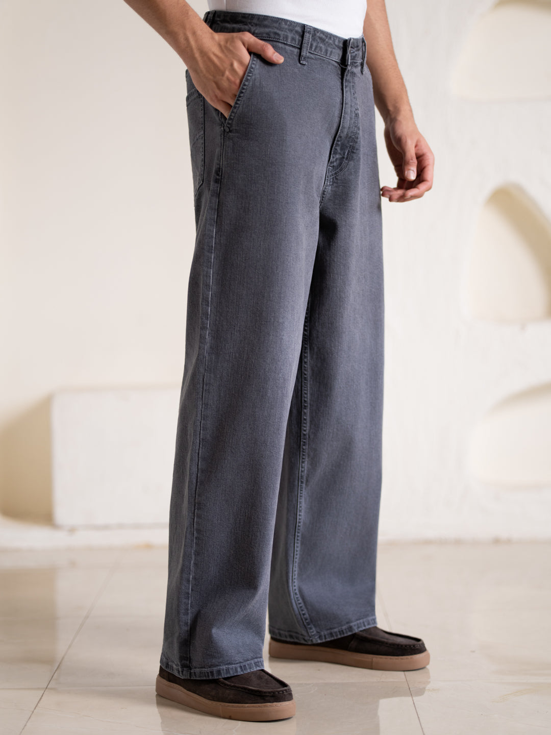 Leadstone Grey Baggy Fit Jeans