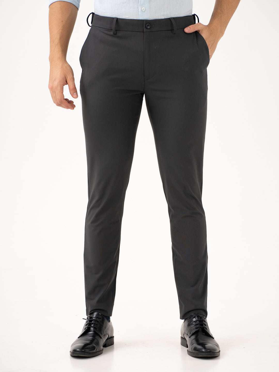 Buy Men's Ash Grey Slim Fit Stretchable Formal Trousers Online