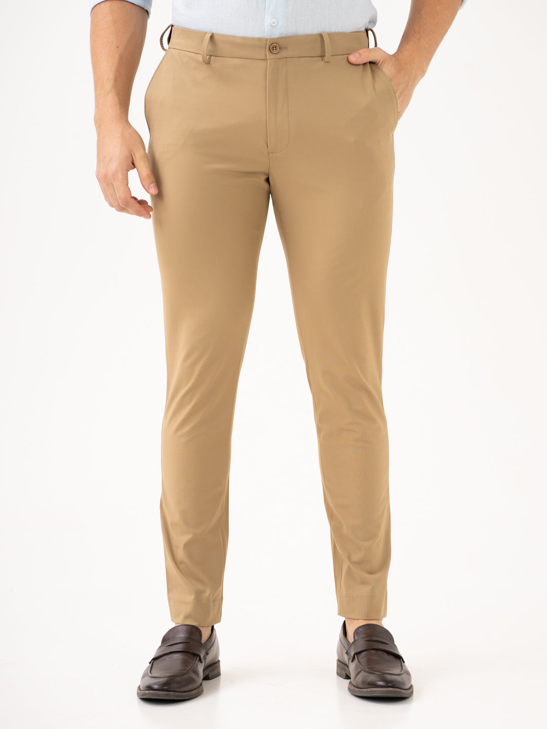 Brown Trousers Dark Khaki Color Pants Khaki Solid Super Slim Fit