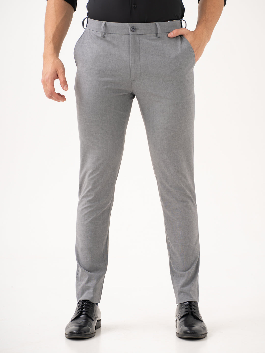 Buy Men's Light Grey Slim Fit Stretchable Formal Trousers Online