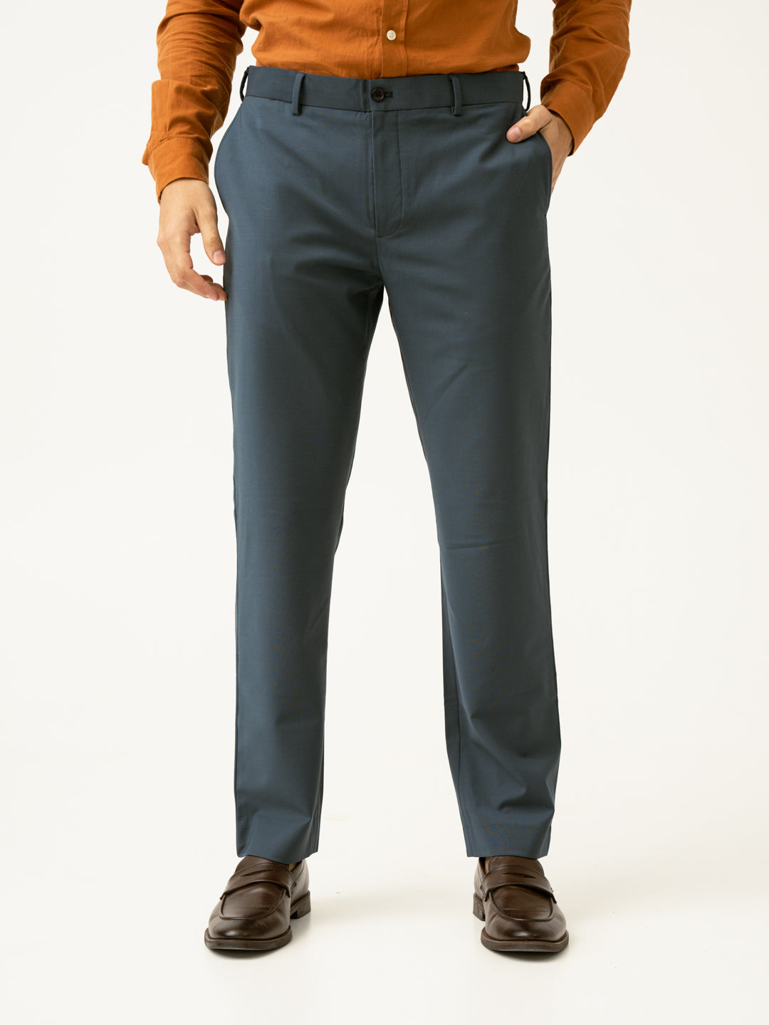 Buy Men's Bottle Dark Green Merino Wool Formal Trouser