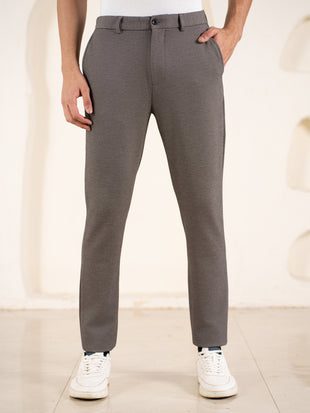 Geometry Beige Textured Slim Fit Power Stretch Pants