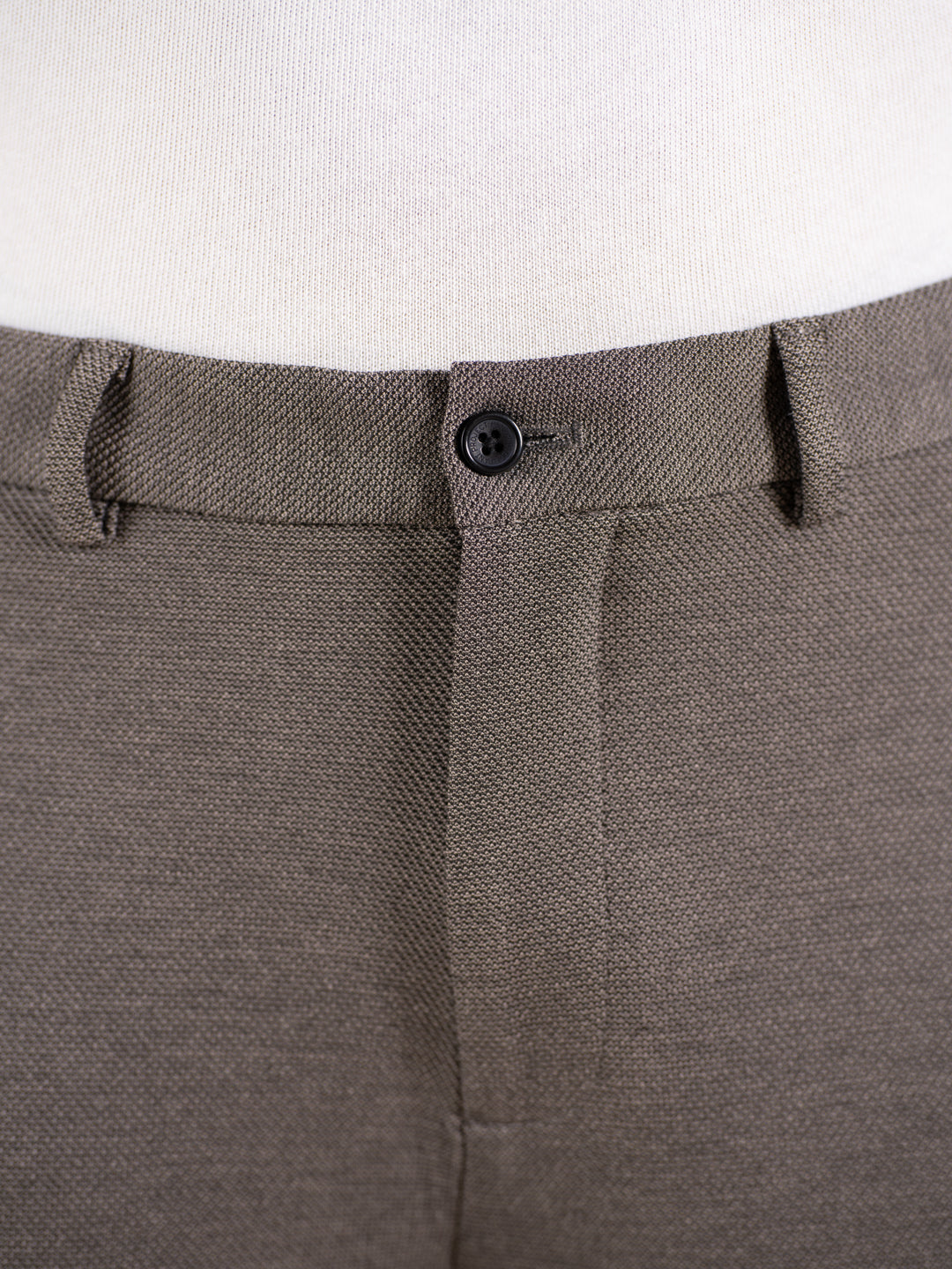 Geometry Beige Textured Slim Fit Power Stretch Pants