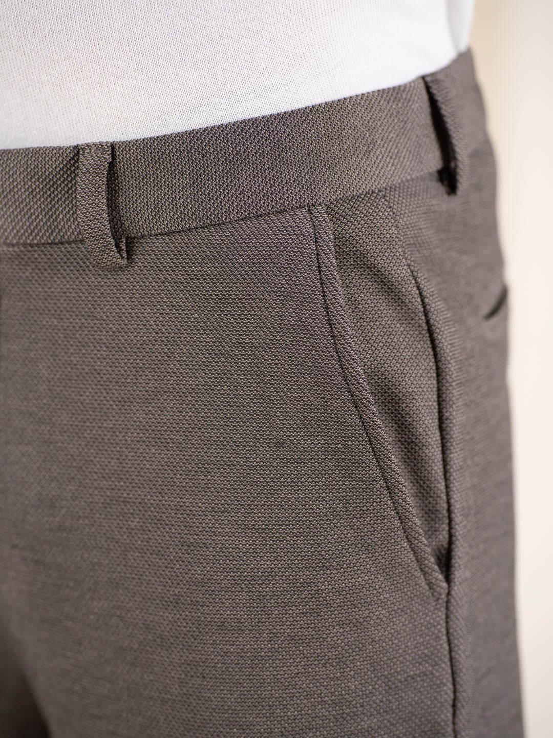 Geometry Beige Textured Slim Fit Power Stretch Pants