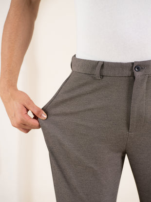 Geometry Beige Textured Slim Fit Power Stretch Pants