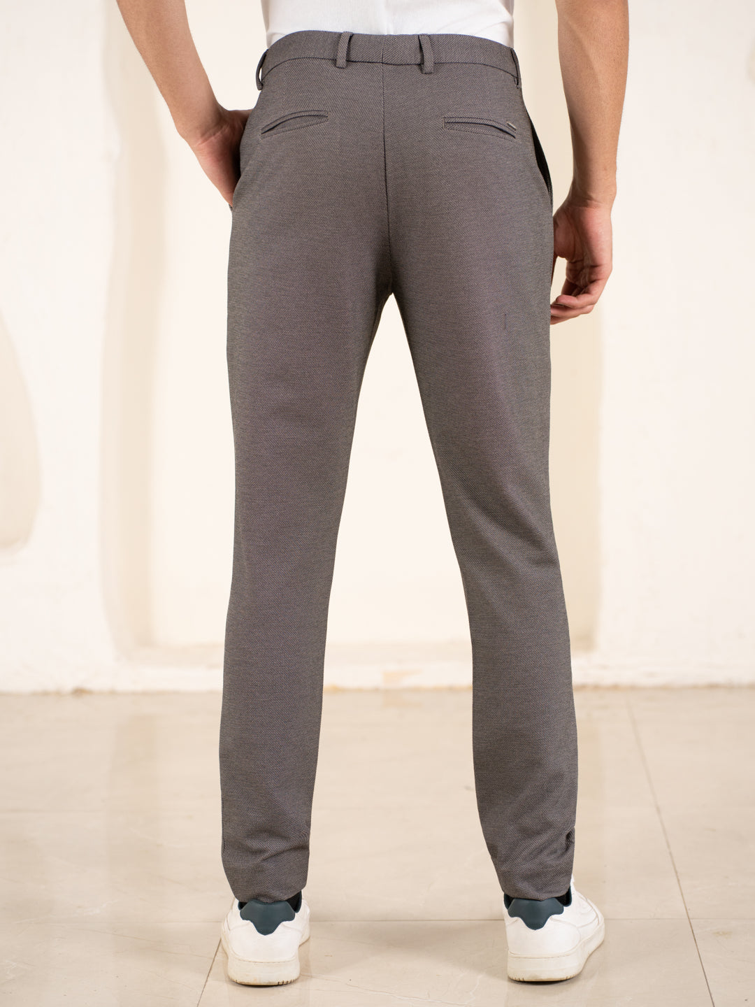 Geometry Beige Textured Slim Fit Power Stretch Pants