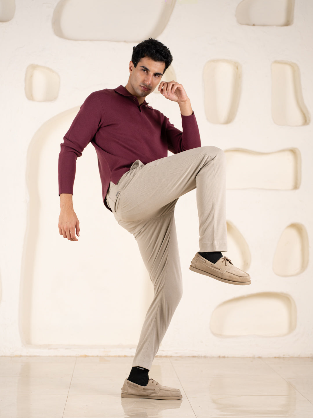 Contour Khaki Houndstooth Slim Fit Power Stretch Pants