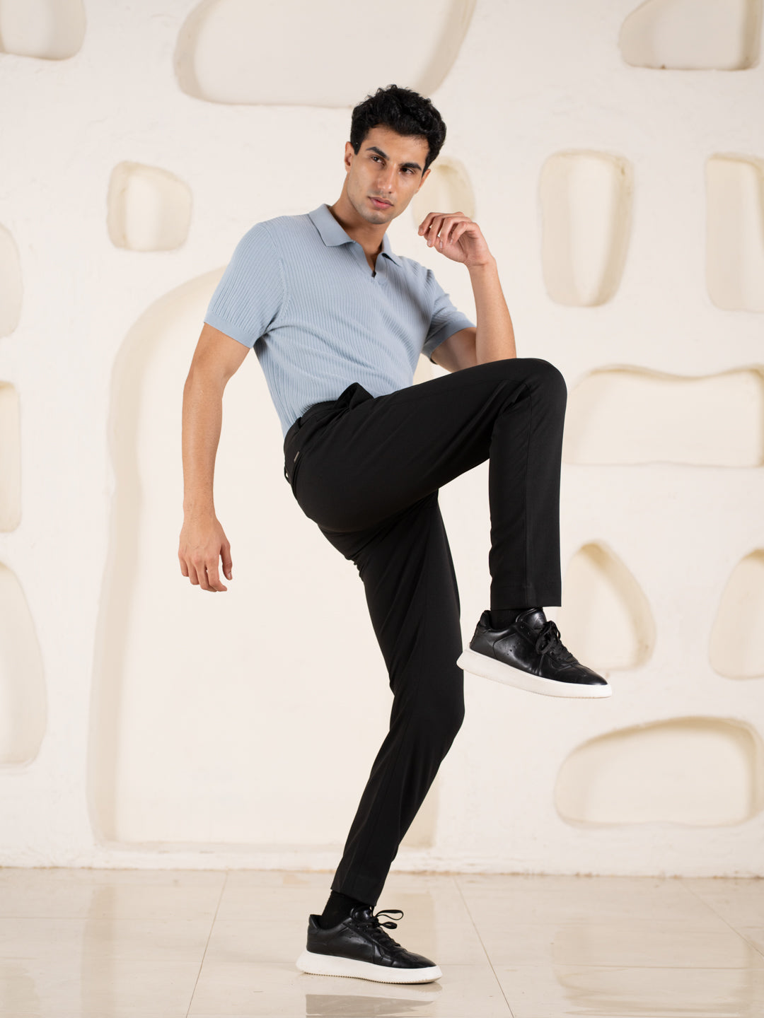 Distant Black Houndstooth Slim Fit Power Stretch Pants