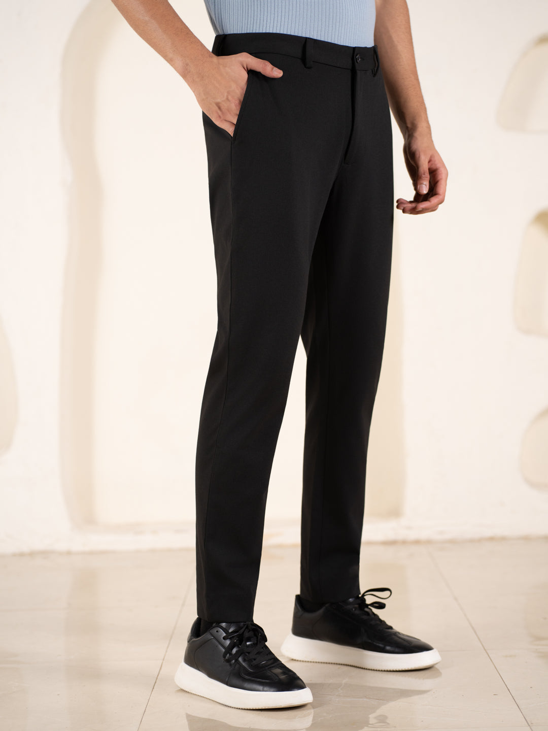 Distant Black Houndstooth Slim Fit Power Stretch Pants