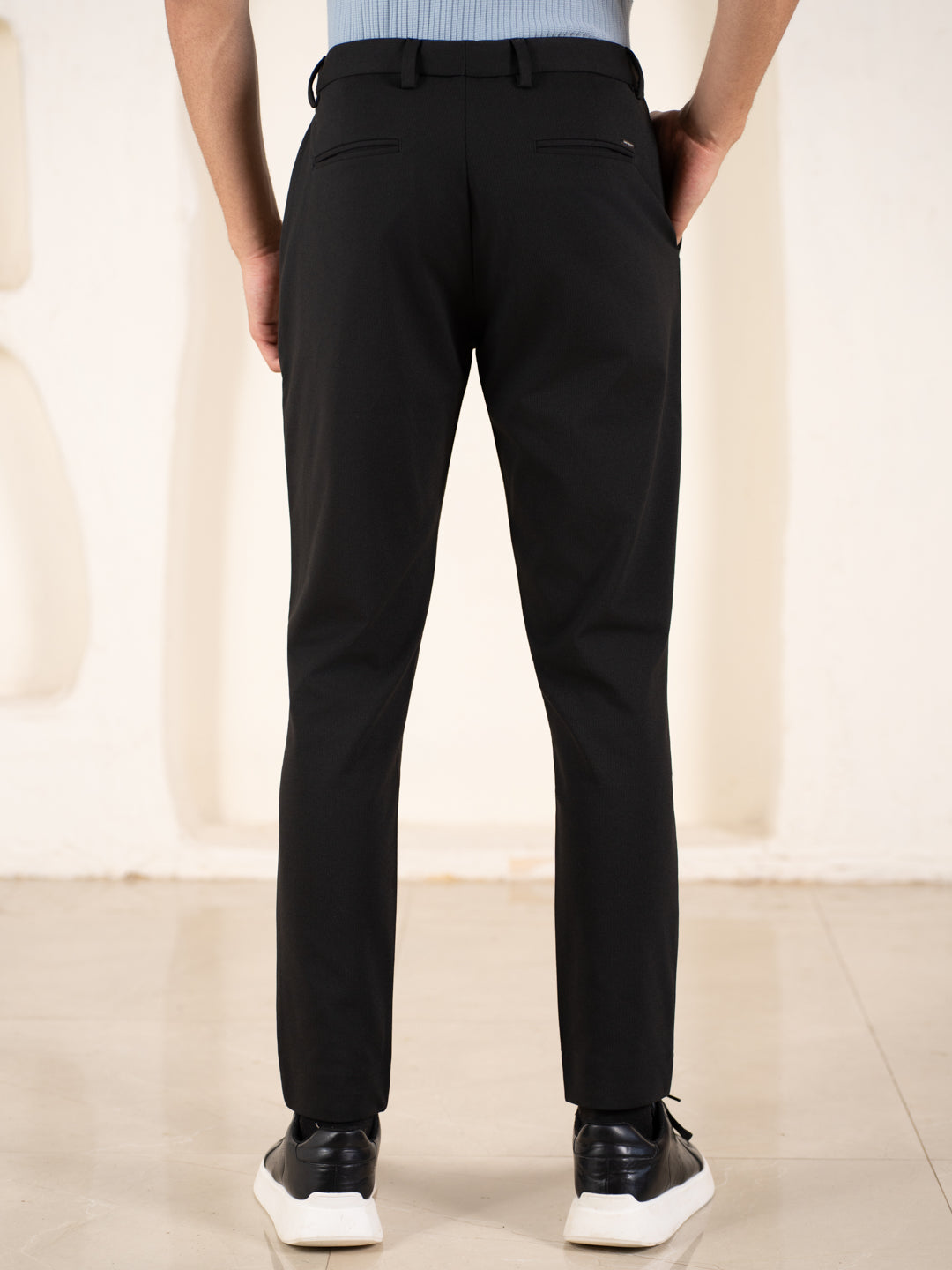 Distant Black Houndstooth Slim Fit Power Stretch Pants