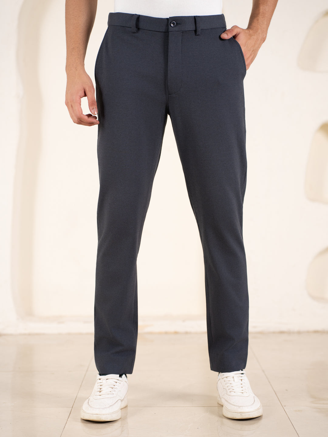 Quiet Grey Houndstooth Slim Fit Power Stretch Pants