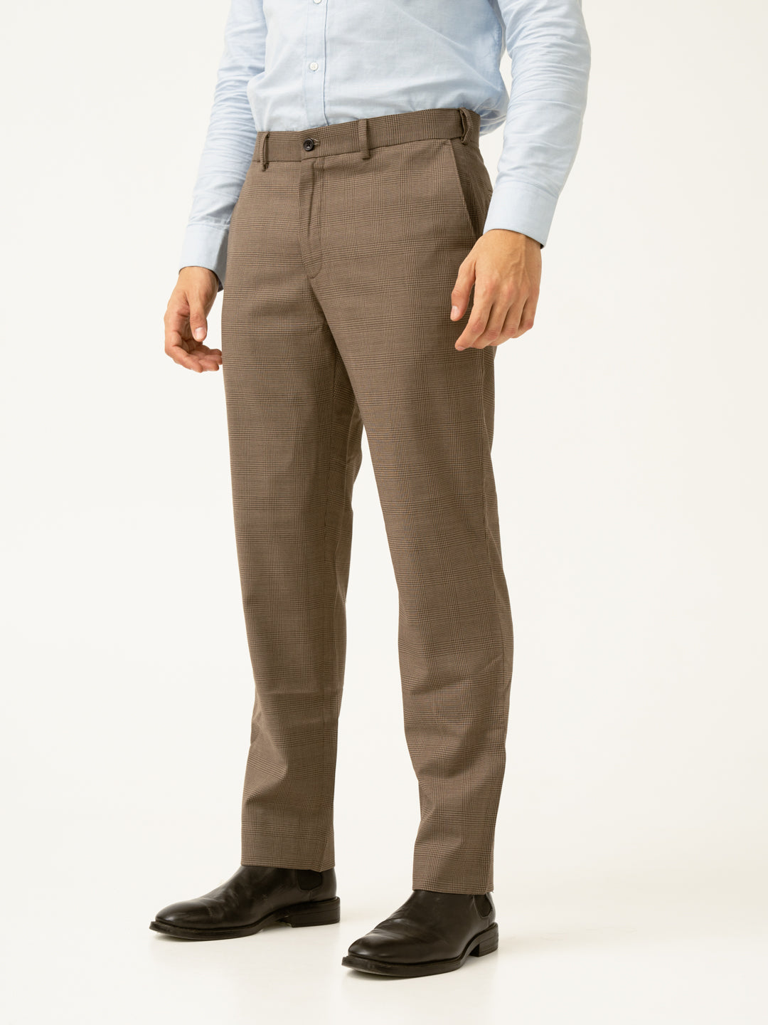 Autumn Brown Checks Merino Wool Pants